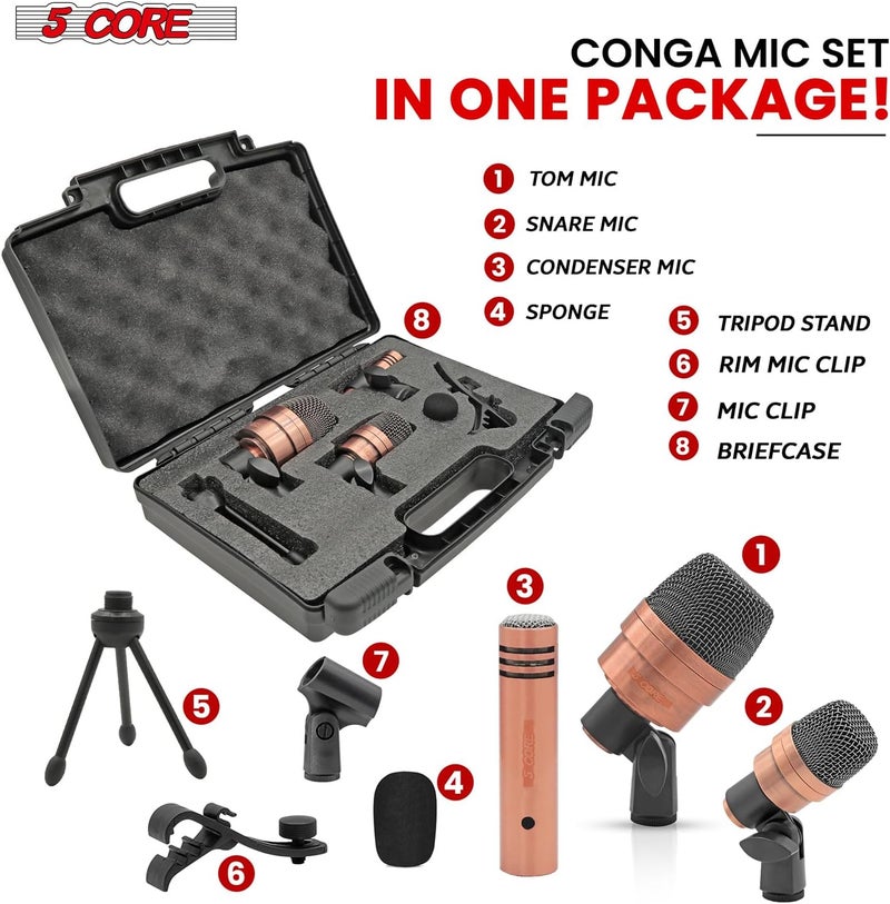 5 Core Conga Mic Snare Tom Set Professional XLR Cardioid Unidirectional Condenser Instrument Microphone Kit Congo 3XP Copperex - Image 5